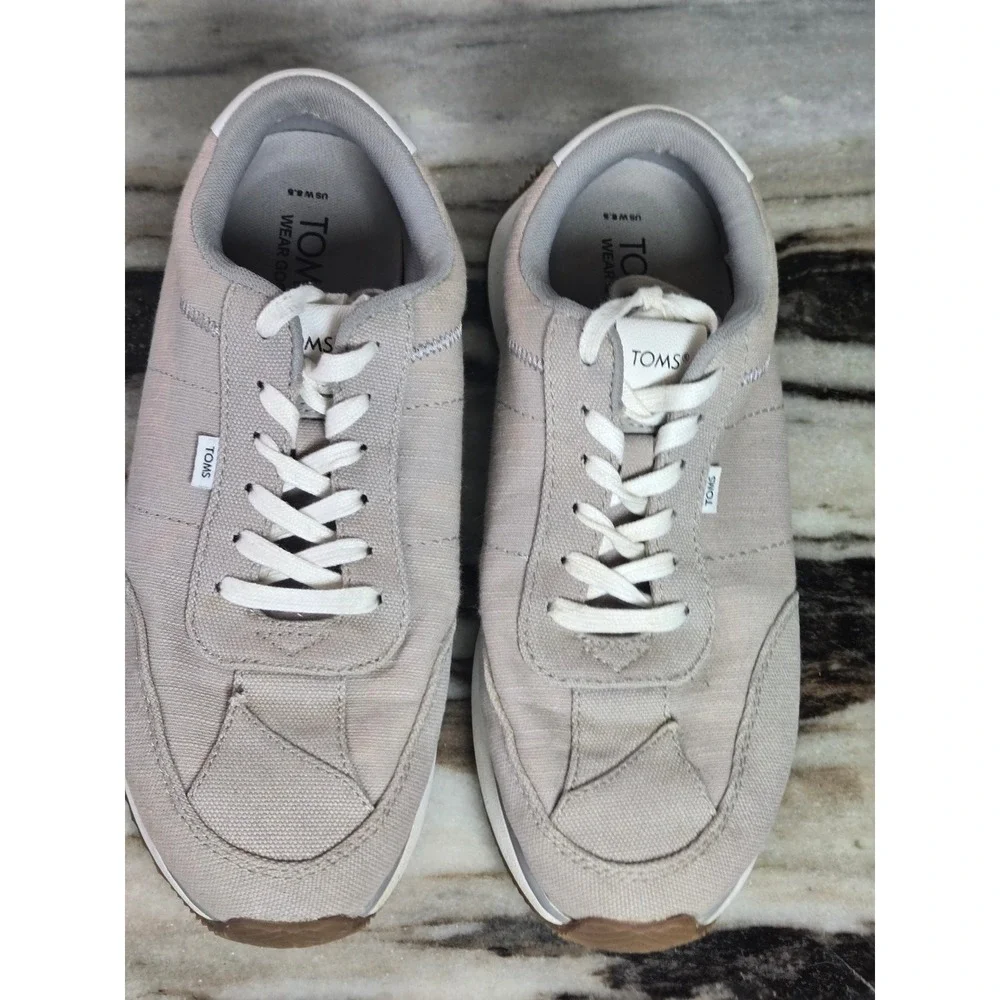 TOMS Mallow Heritage Canvas Grey White Low Top Jogger‎ Sneakers Mens 8.5